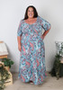 Plus Size Abstract Paisley Inspired Sweetheart Neckline Shirred Bust Dress
