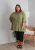 Plus Size Khaki Elbow Sleeve Summer Top