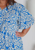 Plus Size Blue Abstract Floral Tie Waist Top