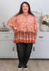 Plus Size Peach Paisley Short Sleeve Boho Top