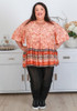Plus Size Peach Paisley Short Sleeve Boho Top