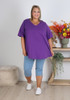 Plus Size Purple V Neck Cotton Tee