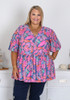 Plus Size Tropical Leaf Tie Waist Top