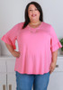 Plus Size Pink Bamboo Tee With Frill Sleeves