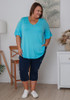 Plus Size Sky Blue Bamboo Tee With Frill Sleeves