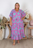 Plus Size Blue Daisies On Pink Maxi Dress