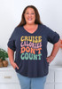 Plus Size Cruise Calories Navy V Neck Tee