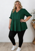 Plus Size Deep Green Elbow Sleeve Dressy Top 