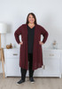 Plus Size Burgundy Long Layer Cardigan with Pockets