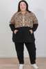 Plus Size Zip Cotton Sweater In Two Tone Leopard
