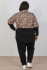 Plus Size Zip Cotton Sweater In Two Tone Leopard