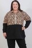 Plus Size Zip Cotton Sweater In Two Tone Leopard