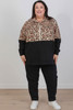 Plus Size Zip Cotton Sweater In Two Tone Leopard