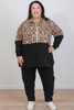 Plus Size Zip Cotton Sweater In Two Tone Leopard