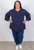 Plus Size Dark Blue Top With Lace