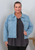Plus Size Light Blue Denim Jacket With Pockets 