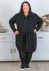 Plus Size Black Belted Knit Long Cardigan