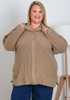 Plus Size Latte Ribbed Knit Jumper With Decorative Braid
