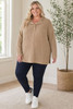 Plus Size Latte Ribbed Knit Jumper With Decorative Braid