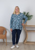 Plus Size Stretch Cotton Grey Green Floral Top