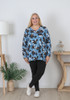 Plus Size Stretch Cotton Black And Blue Floral Top