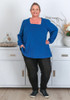 Plus Size Square Neck Fine Knit Blue Top