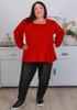 Plus Size Square Neck Fine Knit Ruby Red Top