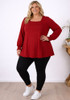 Plus Size Ruffle Cuff Square Neck Claret Top