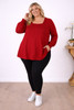 Plus Size Ruffle Cuff Square Neck Claret Top