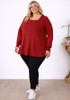 Plus Size Ruffle Cuff Square Neck Claret Top