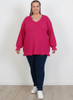 Plus Size Cute Ruffle Knit Top In Pink