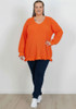 Plus Size Cute Ruffle Knit Top In Orange