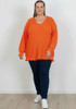 Plus Size Cute Ruffle Knit Top In Orange