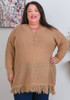 Plus Size Tassel Hem Lace Knit Jumper In Camel