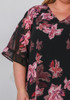 Plus Size Ruffle Sleeve Black Chiffon Top In Pink Floral