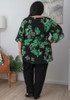 Plus Size Ruffle Sleeve Black Chiffon Top In Green Floral