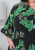 Plus Size Ruffle Sleeve Black Chiffon Top In Green Floral