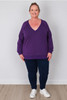 Plus Size Deep V Neck Purple Sweater Top