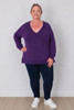 Plus Size Deep V Neck Purple Sweater Top