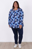 Plus Size Square Neck Top With Blue And White Blossom in Sizes 18 to 32