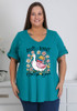 Plus Size Silly Book Goose Turquoise V Neck Top