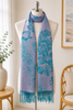 Teal And Pink Pashmina Scarf With Large Floral Detail