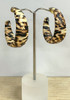 Animal Print Crescent Hoop Earrings In Beige