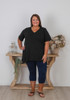Plus Size V Neck Tee With Side Splits In Black