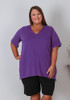 Plus Size Cotton V Neck Tee With Side Splits In Purple