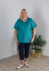Plus Size Cotton V Neck Tee With Side Splits In Turquoise