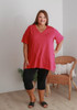 Plus Size V Neck Tee With Side Splits In Hot Pink