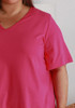 Plus Size Cotton V Neck Tee With Side Splits In Hot Pink