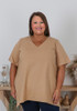 Plus Size Cotton V Neck Tee With Side Splits In Latte