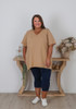 Plus Size V Neck Tee With Side Splits In Latte
